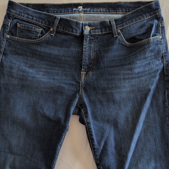 7 for All Mankind Men Jeans 42x32 Dark Blue Austyn Straight Relaxed Fit Stretch - Picture 2 of 10
